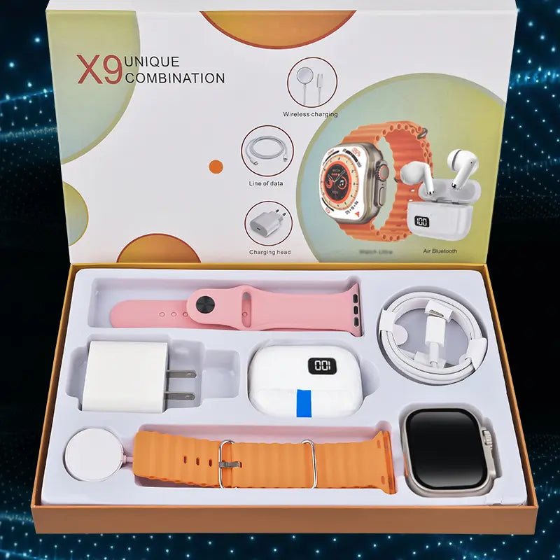 Smartwatch Bundle: Smartwatch, Bluetooth Headphones, 20W Fast Charger, Type-C Cable, Adapter, and Audio Support - Compact and Portable Wearable Technology