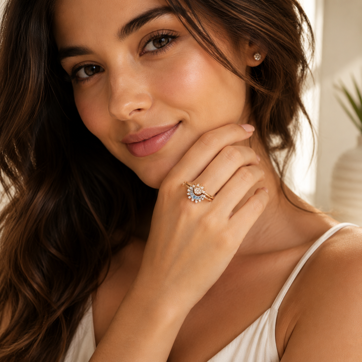 Set de Anillos de Plata de Ley 925 con Diseño de Sol y Luna para Mujer, con Circonitas Brillantes, Elegantes para Parejas.
