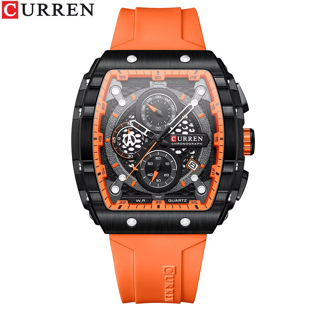 Fashion Men Watch Brand Unique Square Design Luxury Quartz Sports Tape Watches Men Waterproof