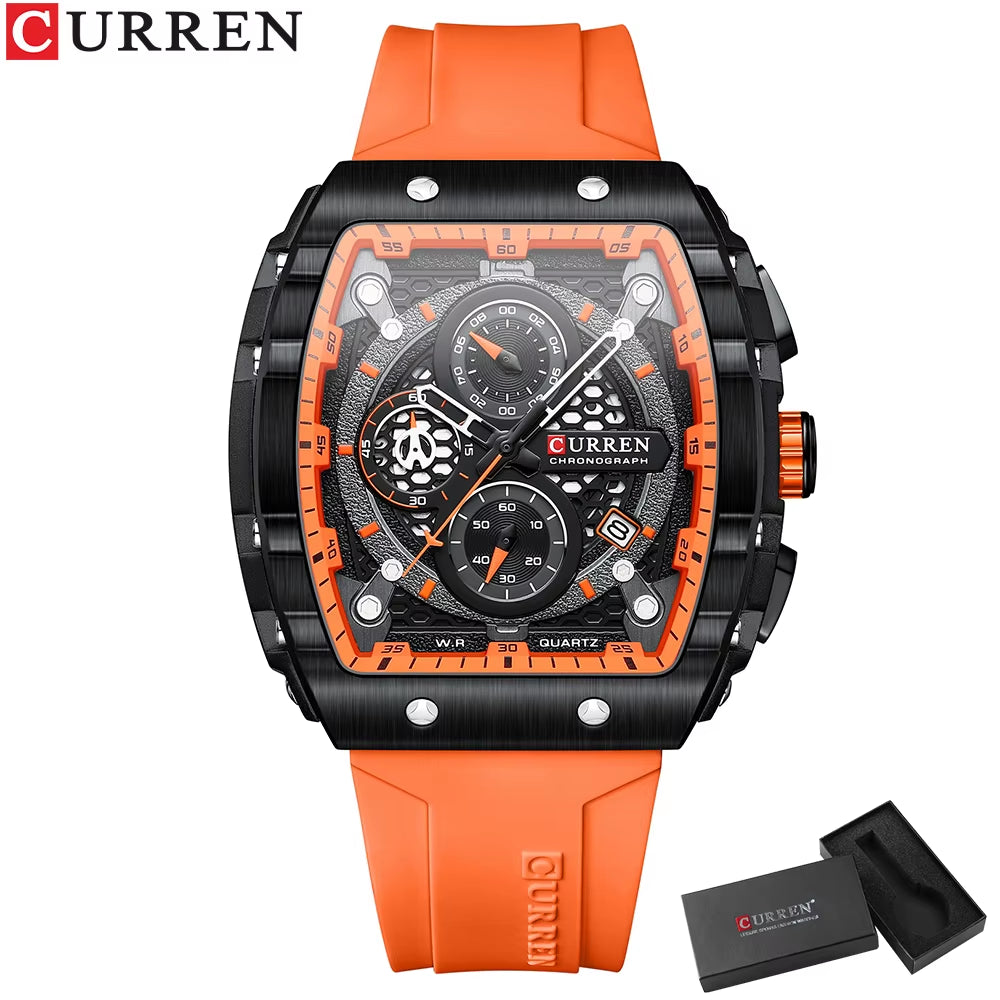 Fashion Men Watch Brand Unique Square Design Luxury Quartz Sports Tape Watches Men Waterproof
