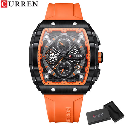 Fashion Men Watch Brand Unique Square Design Luxury Quartz Sports Tape Watches Men Waterproof