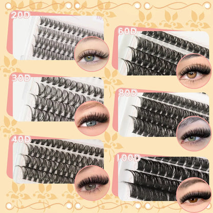 Natural Look Eyelash Extensions Kit, 1 Set Individual False Eyelash with Lash Glue & Tweezers & Brush, Eye Makeup Enhancement Natural Curling Lash Clusters, Full Volume Eyelashes Clusters, Realistic Lashes Clusters, DIY Dramatic Lashes, DIY Lash Kit