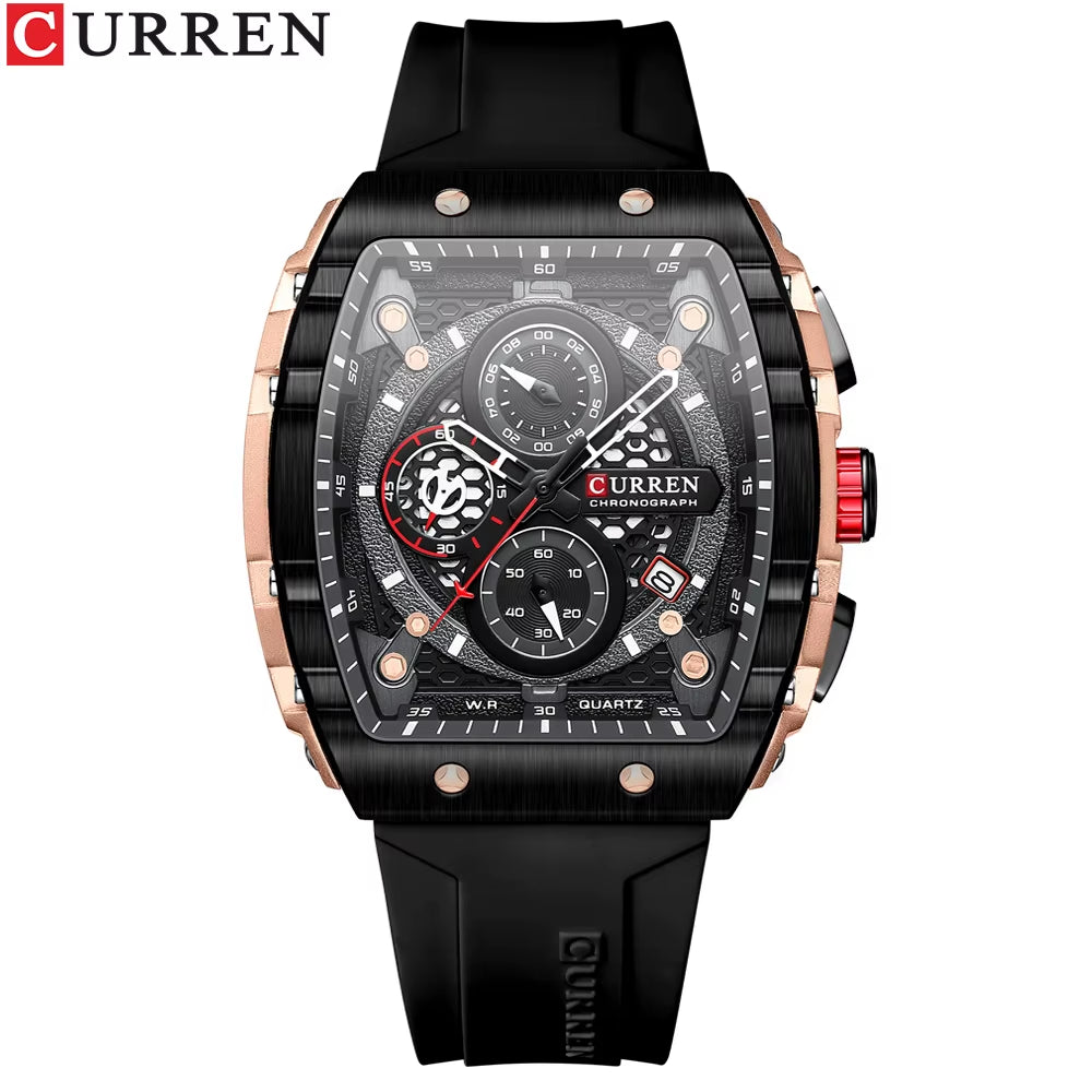 Fashion Men Watch Brand Unique Square Design Luxury Quartz Sports Tape Watches Men Waterproof