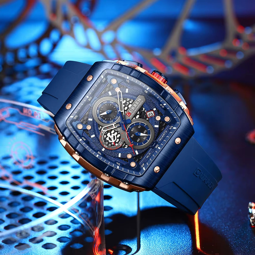 Fashion Men Watch Brand Unique Square Design Luxury Quartz Sports Tape Watches Men Waterproof