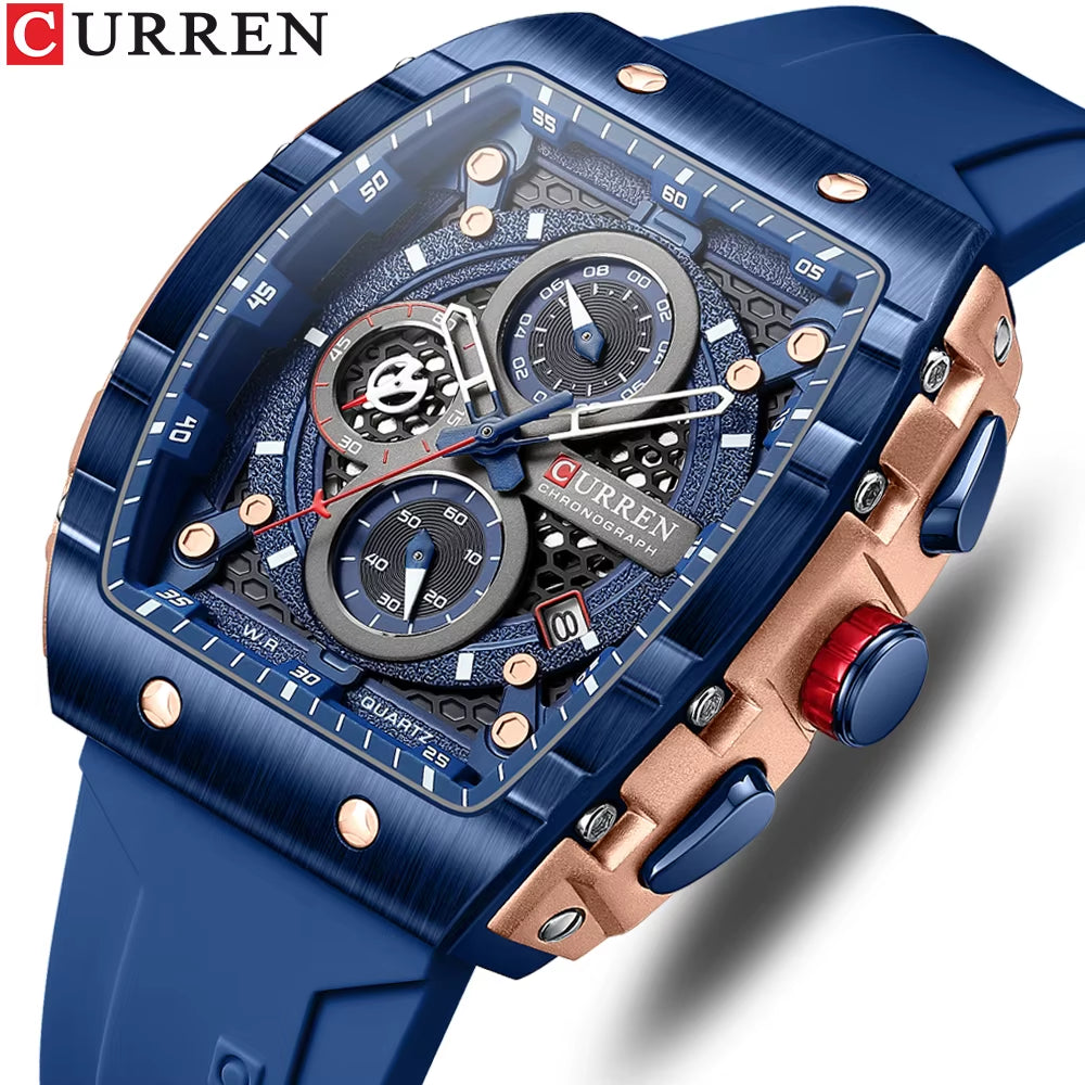 Fashion Men Watch Brand Unique Square Design Luxury Quartz Sports Tape Watches Men Waterproof