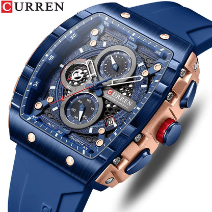 Fashion Men Watch Brand Unique Square Design Luxury Quartz Sports Tape Watches Men Waterproof