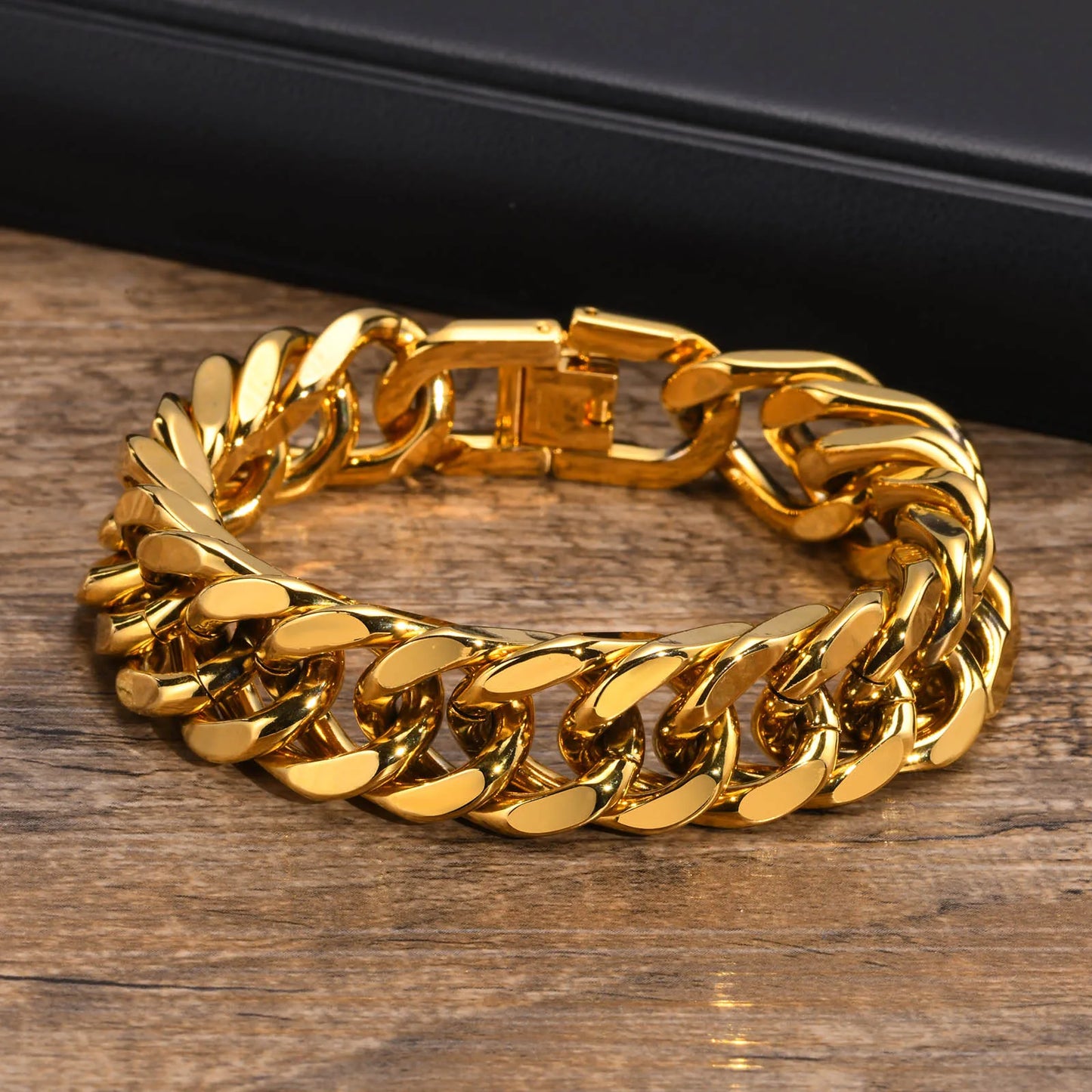 Gold Plated Men'S Chunky Chain Bracelet,Stainless Steel Thick Cuban Chain Wristband,Hip Hop Punk Luxury Jewelry Gift for Him