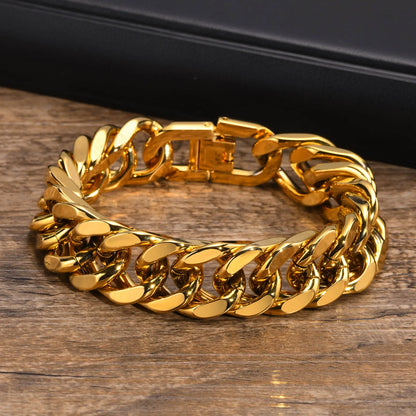 Gold Plated Men'S Chunky Chain Bracelet,Stainless Steel Thick Cuban Chain Wristband,Hip Hop Punk Luxury Jewelry Gift for Him