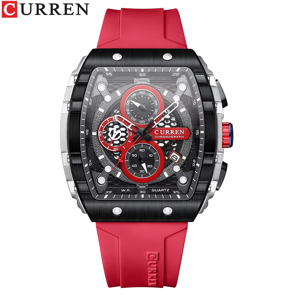 Fashion Men Watch Brand Unique Square Design Luxury Quartz Sports Tape Watches Men Waterproof