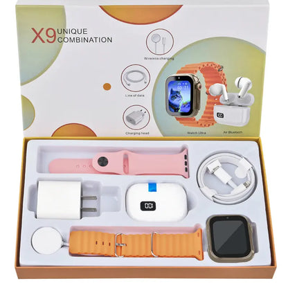 Smartwatch Bundle: Smartwatch, Bluetooth Headphones, 20W Fast Charger, Type-C Cable, Adapter, and Audio Support - Compact and Portable Wearable Technology