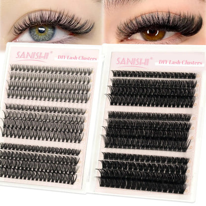 Natural Look Eyelash Extensions Kit, 1 Set Individual False Eyelash with Lash Glue & Tweezers & Brush, Eye Makeup Enhancement Natural Curling Lash Clusters, Full Volume Eyelashes Clusters, Realistic Lashes Clusters, DIY Dramatic Lashes, DIY Lash Kit