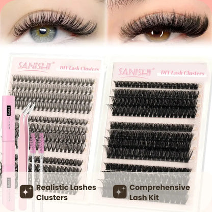 Natural Look Eyelash Extensions Kit, 1 Set Individual False Eyelash with Lash Glue & Tweezers & Brush, Eye Makeup Enhancement Natural Curling Lash Clusters, Full Volume Eyelashes Clusters, Realistic Lashes Clusters, DIY Dramatic Lashes, DIY Lash Kit