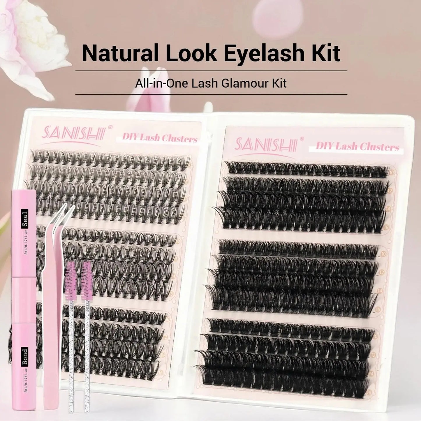 Natural Look Eyelash Extensions Kit, 1 Set Individual False Eyelash with Lash Glue & Tweezers & Brush, Eye Makeup Enhancement Natural Curling Lash Clusters, Full Volume Eyelashes Clusters, Realistic Lashes Clusters, DIY Dramatic Lashes, DIY Lash Kit