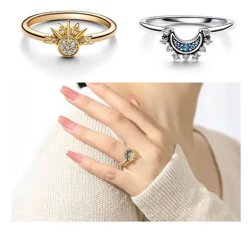 Set de Anillos de Plata de Ley 925 con Diseño de Sol y Luna para Mujer, con Circonitas Brillantes, Elegantes para Parejas.
