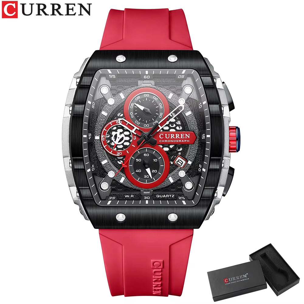 Fashion Men Watch Brand Unique Square Design Luxury Quartz Sports Tape Watches Men Waterproof