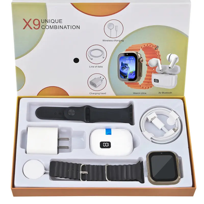 Smartwatch Bundle: Smartwatch, Bluetooth Headphones, 20W Fast Charger, Type-C Cable, Adapter, and Audio Support - Compact and Portable Wearable Technology