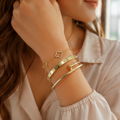 Set Pareja Completo - Brazalete Zircon Gold & Silver