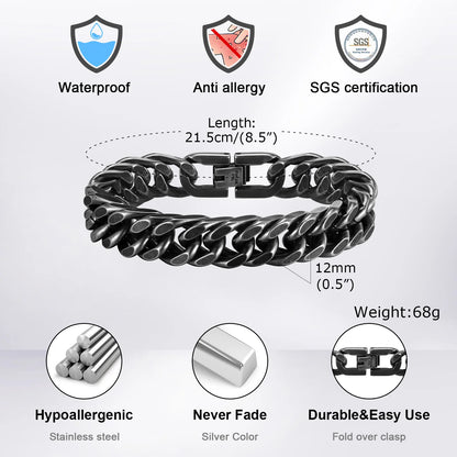 Gold Plated Men'S Chunky Chain Bracelet,Stainless Steel Thick Cuban Chain Wristband,Hip Hop Punk Luxury Jewelry Gift for Him