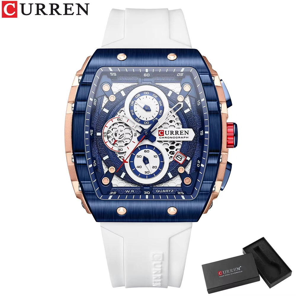 Fashion Men Watch Brand Unique Square Design Luxury Quartz Sports Tape Watches Men Waterproof