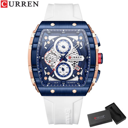Fashion Men Watch Brand Unique Square Design Luxury Quartz Sports Tape Watches Men Waterproof