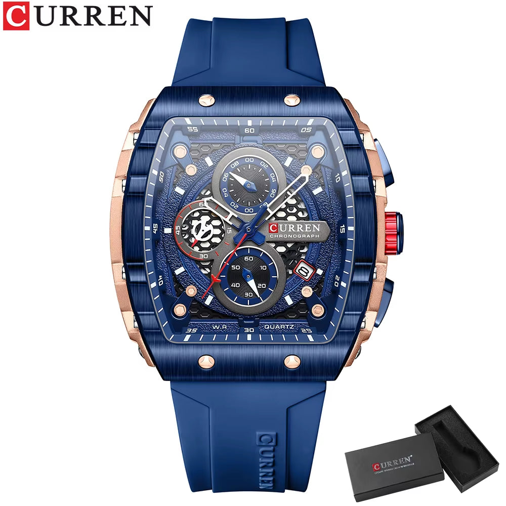 Fashion Men Watch Brand Unique Square Design Luxury Quartz Sports Tape Watches Men Waterproof