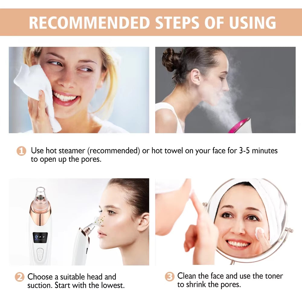 Blackhead Remover Vacuum Pore Adsorber Face Cleaner Electric Pimple Acne Black Head Removal Rechargeable Face Cleaning Tool