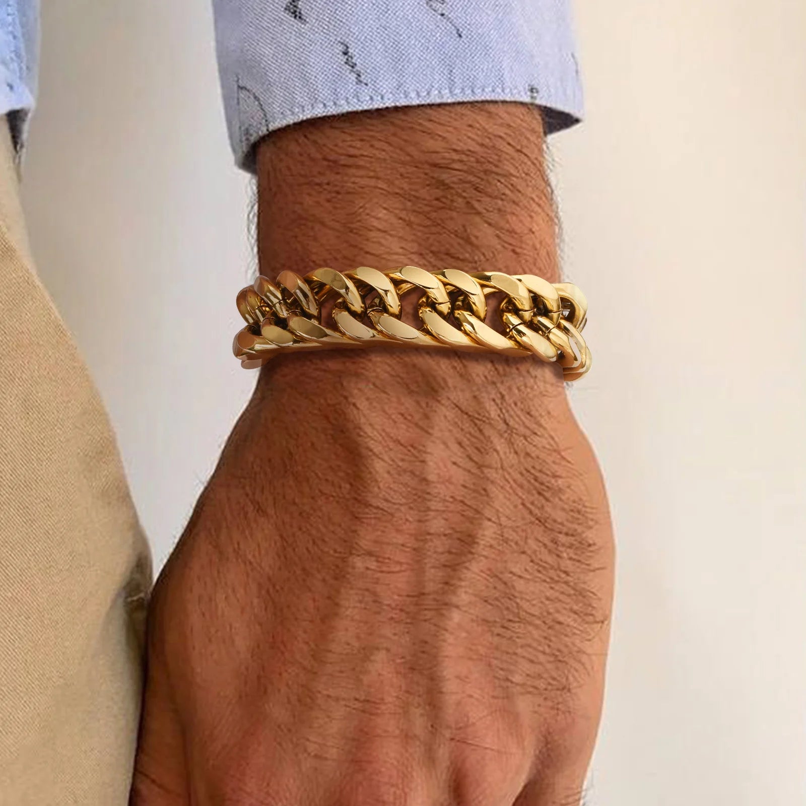 Gold Plated Men'S Chunky Chain Bracelet,Stainless Steel Thick Cuban Chain Wristband,Hip Hop Punk Luxury Jewelry Gift for Him