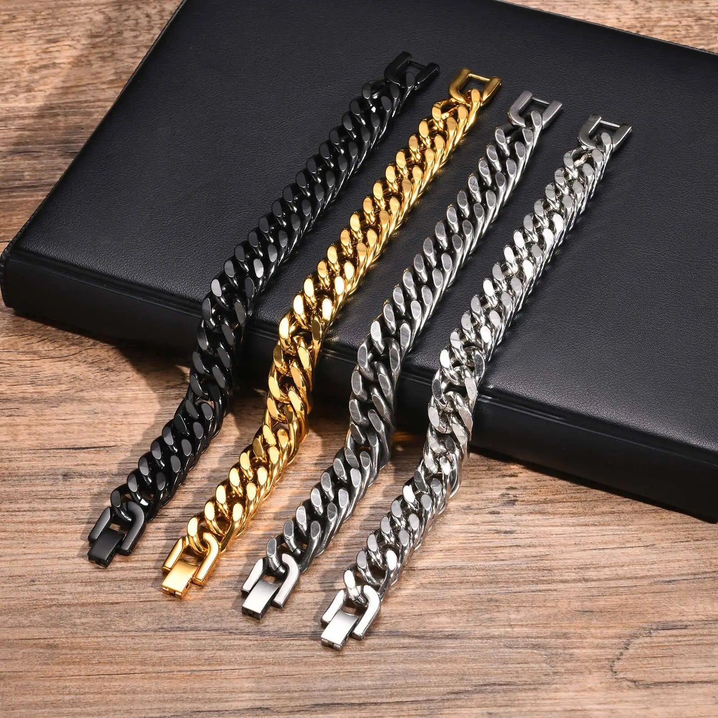 Gold Plated Men'S Chunky Chain Bracelet,Stainless Steel Thick Cuban Chain Wristband,Hip Hop Punk Luxury Jewelry Gift for Him