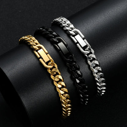 Pulsera Cubana para Hombre de Acero Titanio 316L de 8MM en Dorado y Negro - Joyería Hip Hop de Moda (Disponible en 18/20/22CM)