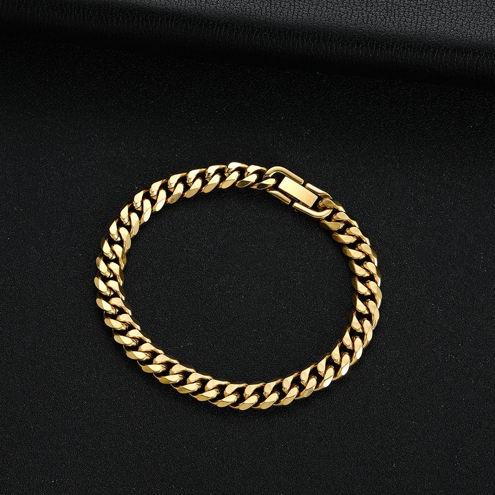 Pulsera Cubana para Hombre de Acero Titanio 316L de 8MM en Dorado y Negro - Joyería Hip Hop de Moda (Disponible en 18/20/22CM)