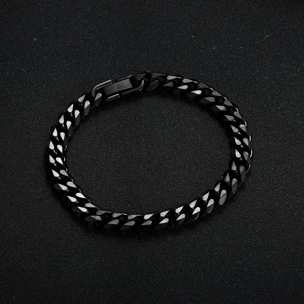 Pulsera Cubana para Hombre de Acero Titanio 316L de 8MM en Dorado y Negro - Joyería Hip Hop de Moda (Disponible en 18/20/22CM)