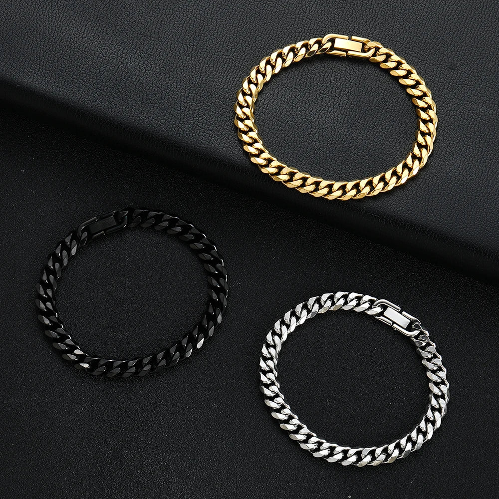 Pulsera Cubana para Hombre de Acero Titanio 316L de 8MM en Dorado y Negro - Joyería Hip Hop de Moda (Disponible en 18/20/22CM)