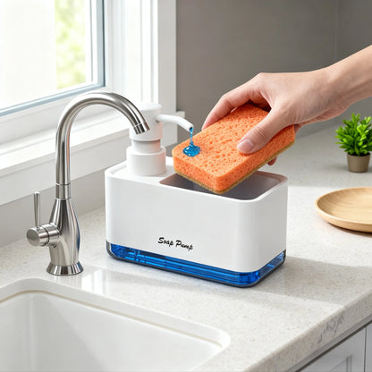 Dispensador profesional de jabón para cocina con soporte para esponja y sistema de bomba con organizador (caddy)