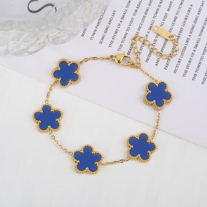 Pulsera Ajustable de Acero Inoxidable para Mujer con Diseño Floral de Cinco Pétalos – Joyería de Moda para Ocasiones Especiales y Regalos
