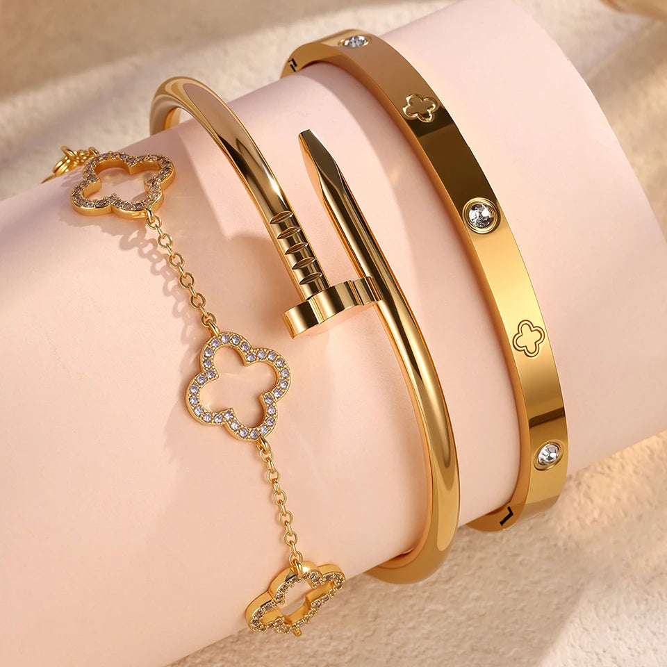 Set Pareja Completo - Brazalete Zircon Gold & Silver