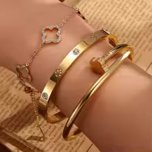 Set Pareja Completo - Brazalete Zircon Gold & Silver