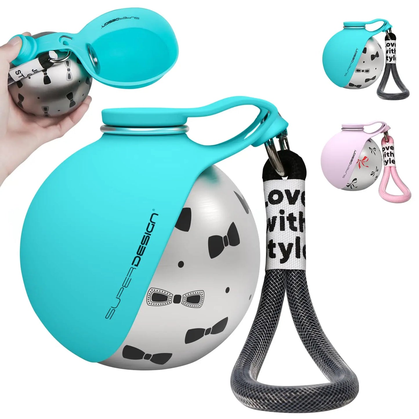 Botella portátil 2 en 1 para agua de perros pequeños – solución de viaje compacta y a prueba de fugas – diseño de acero inoxidable y silicona.