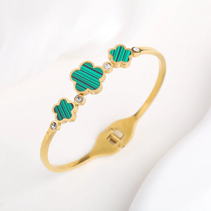 Chunky 18K Plating Stainless Steel Five Leaf Flower Open Bangle for Women Waterproof Party Wrist Jewelry 2025 Bijoux Clover