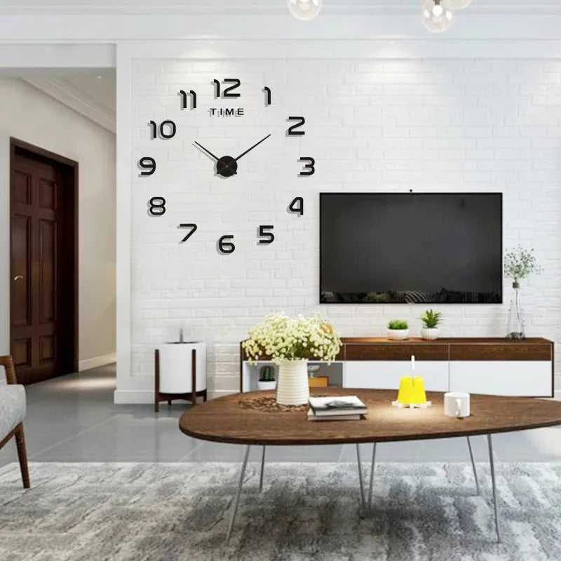 Gran Reloj de Pared 3D DIY Sin Marco con Espejo Acrílico – Decoración Elegante para Sala de Estar y Dormitorio