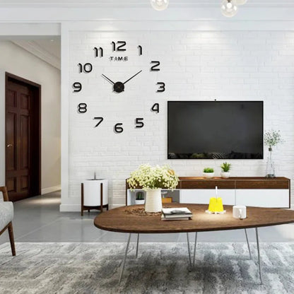Gran Reloj de Pared 3D DIY Sin Marco con Espejo Acrílico – Decoración Elegante para Sala de Estar y Dormitorio