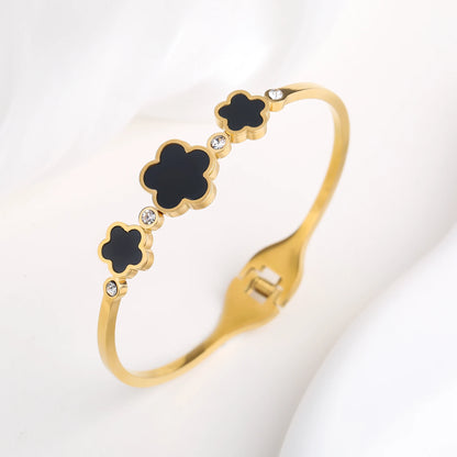 Chunky 18K Plating Stainless Steel Five Leaf Flower Open Bangle for Women Waterproof Party Wrist Jewelry 2025 Bijoux Clover