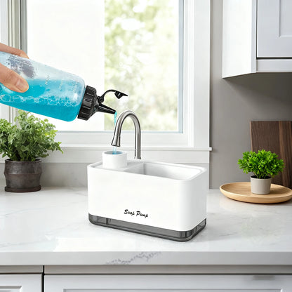 Dispensador profesional de jabón para cocina con soporte para esponja y sistema de bomba con organizador (caddy)