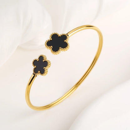 Chunky 18K Plating Stainless Steel Five Leaf Flower Open Bangle for Women Waterproof Party Wrist Jewelry 2025 Bijoux Clover