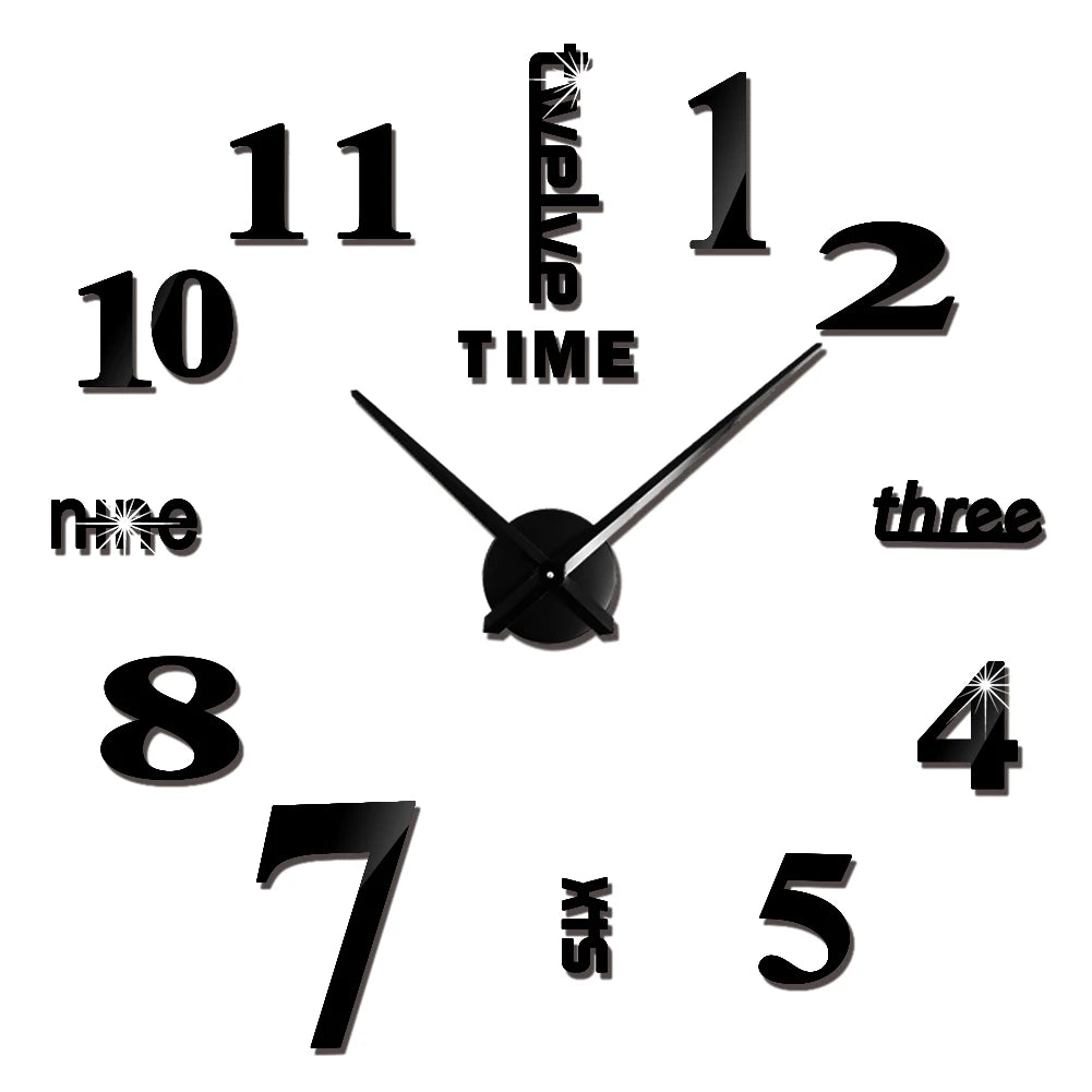 Gran Reloj de Pared 3D DIY Sin Marco con Espejo Acrílico – Decoración Elegante para Sala de Estar y Dormitorio