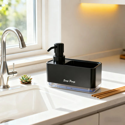 Dispensador profesional de jabón para cocina con soporte para esponja y sistema de bomba con organizador (caddy)