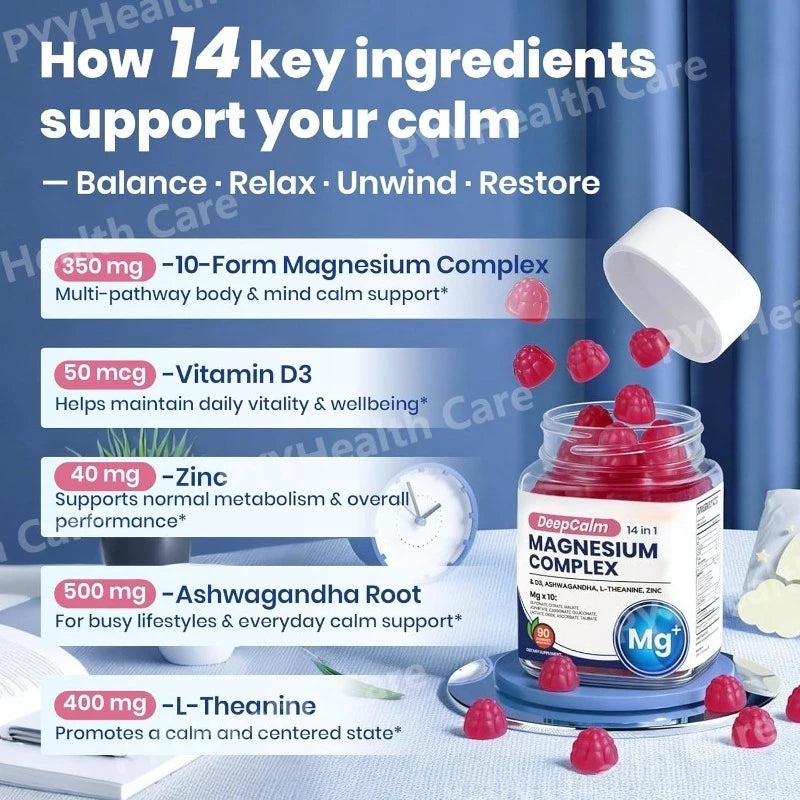 Elevate Your Wellness with Magnesium Complex Gummies - Enriched with Vitamin D3, Zinc, and L-Theanine for Natural Nutritional Support