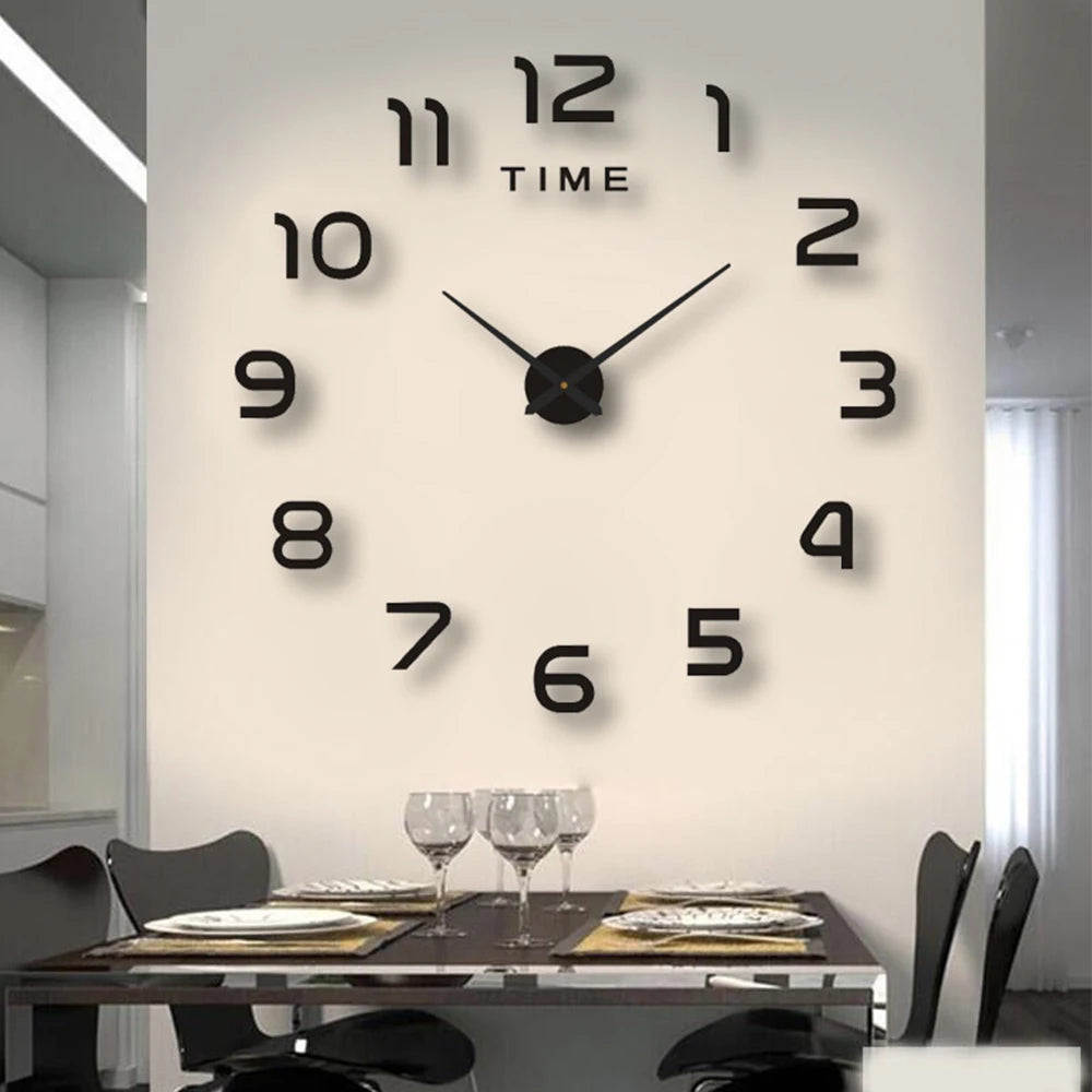 Gran Reloj de Pared 3D DIY Sin Marco con Espejo Acrílico – Decoración Elegante para Sala de Estar y Dormitorio
