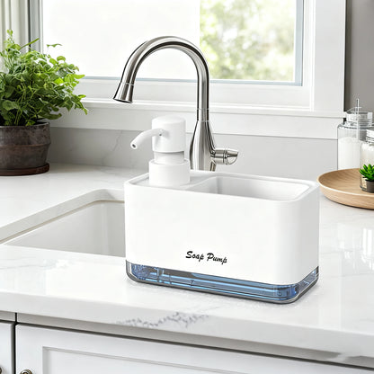 Dispensador profesional de jabón para cocina con soporte para esponja y sistema de bomba con organizador (caddy)