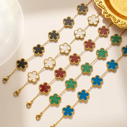 Pulsera Ajustable de Acero Inoxidable para Mujer con Diseño Floral de Cinco Pétalos – Joyería de Moda para Ocasiones Especiales y Regalos