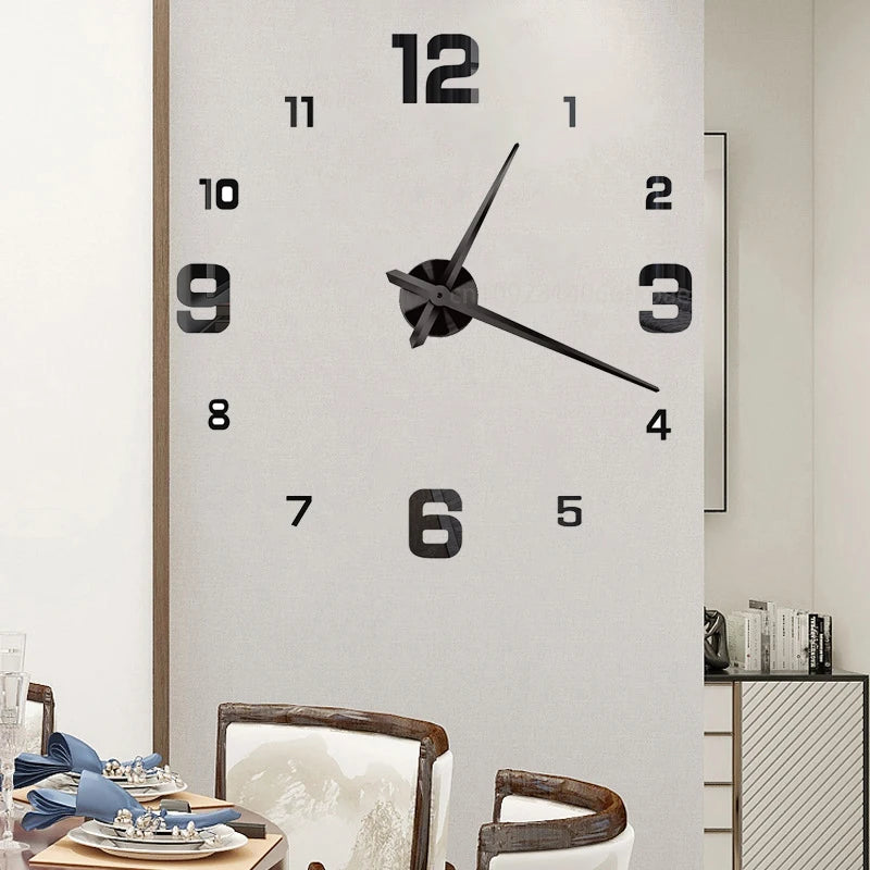Gran Reloj de Pared 3D DIY Sin Marco con Espejo Acrílico – Decoración Elegante para Sala de Estar y Dormitorio